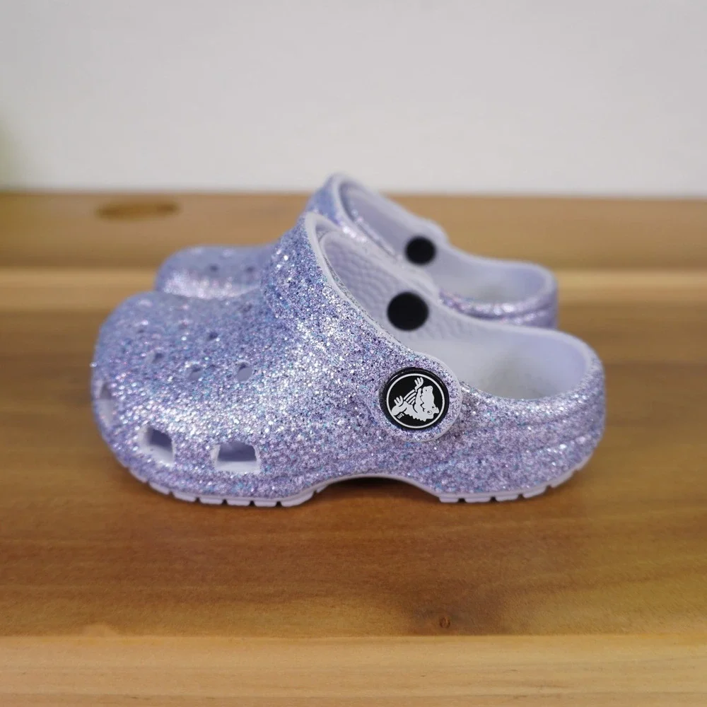 Crocs Classic Glitter Clog Toddler C6 Frosted Purple Sparkly Slip On Shoes